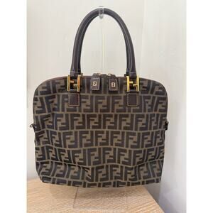 Fendi Medium Zucca Zip Tote Bag Top Handles FF  Spellout Double zip Tote Canvas